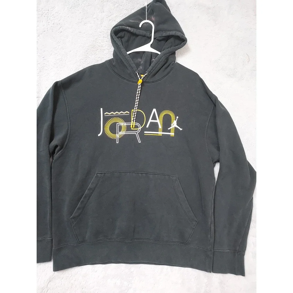 Jordan Pullover Mens Large Grunge Jumpman Hoodie Black Bleach Spots Nike Faded